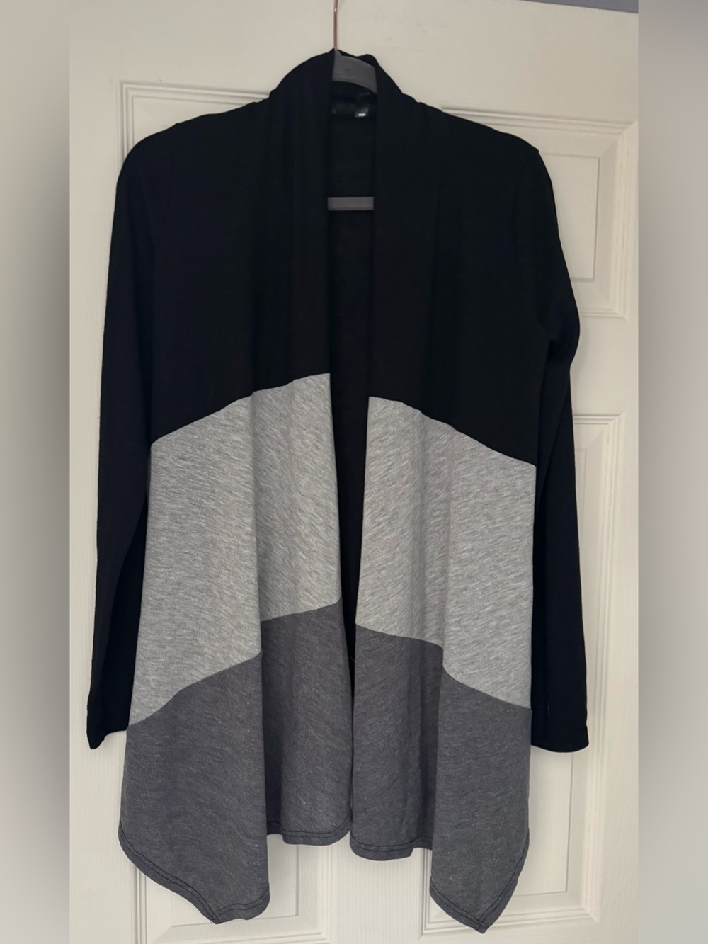 Mandee - Black and Gray Color-block Open-Front Cardigan Sweater / Size Large